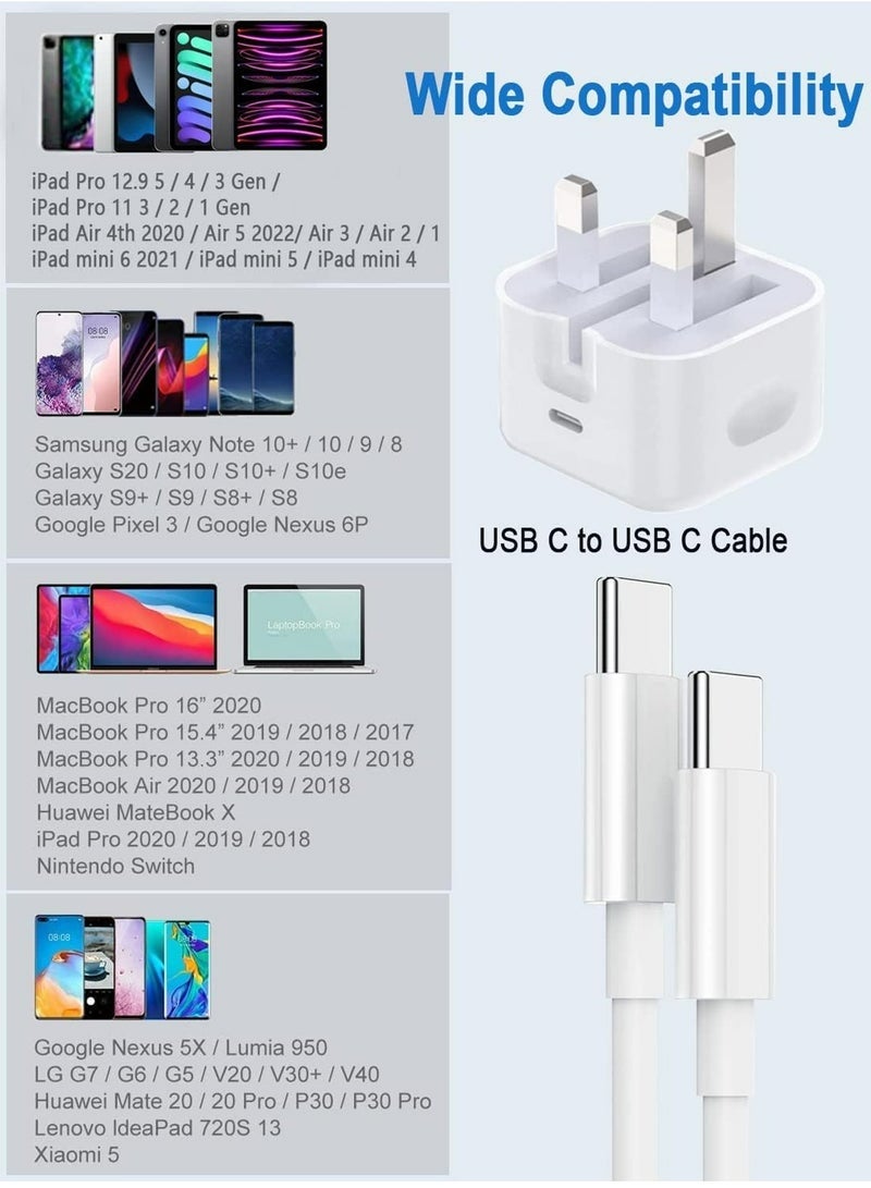 شاحن ايفون سريع 40 وات | محول شاحن جداري USB C سريع مع كابل USB C بطول 1 متر إلى USB C متوافق مع iPhone 14/14 Pro/14 Pro Max/13/12/SE2020/11/XR/XS Max/X/iPad - Image 2